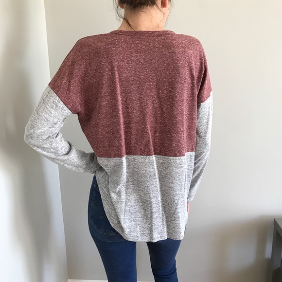Color block pink and gray long sleeve top - Picture 3 of 5